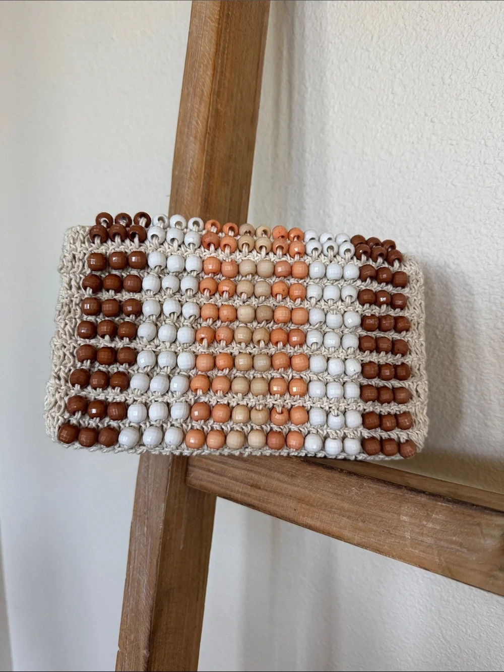 Anthropologie Beaded Crochet Wristlet in Cream, Brown, Peach
